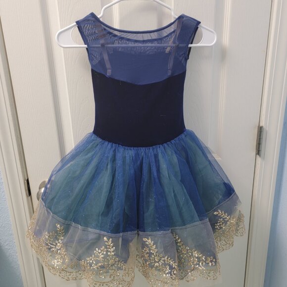 Weissman Dance Costume "Majesty" Velvet Bodice Gold Embellishments Layered Tulle - Picture 3 of 16